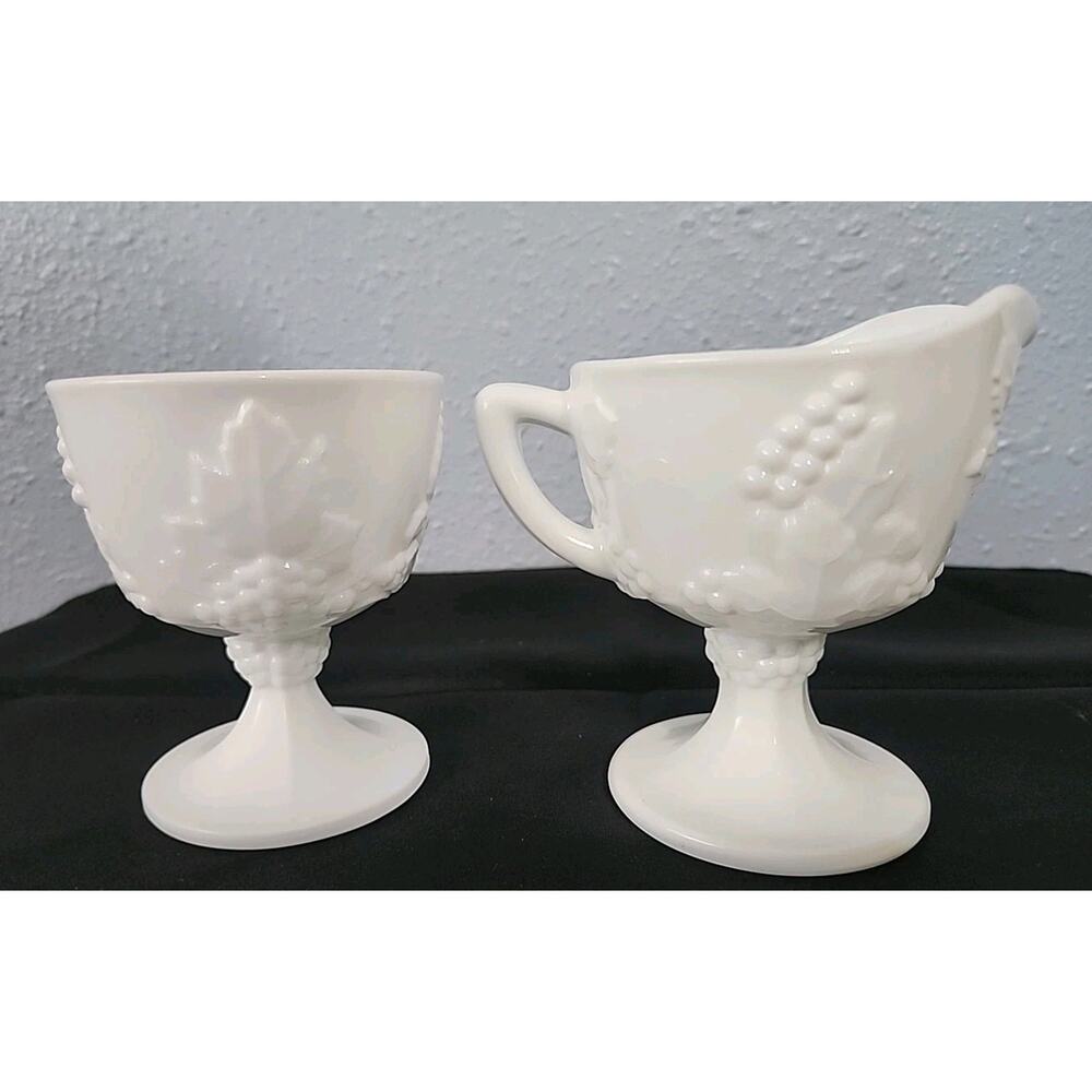 Vintage White Milk Glass Harvest Grape Indiana Colony cream &sugar